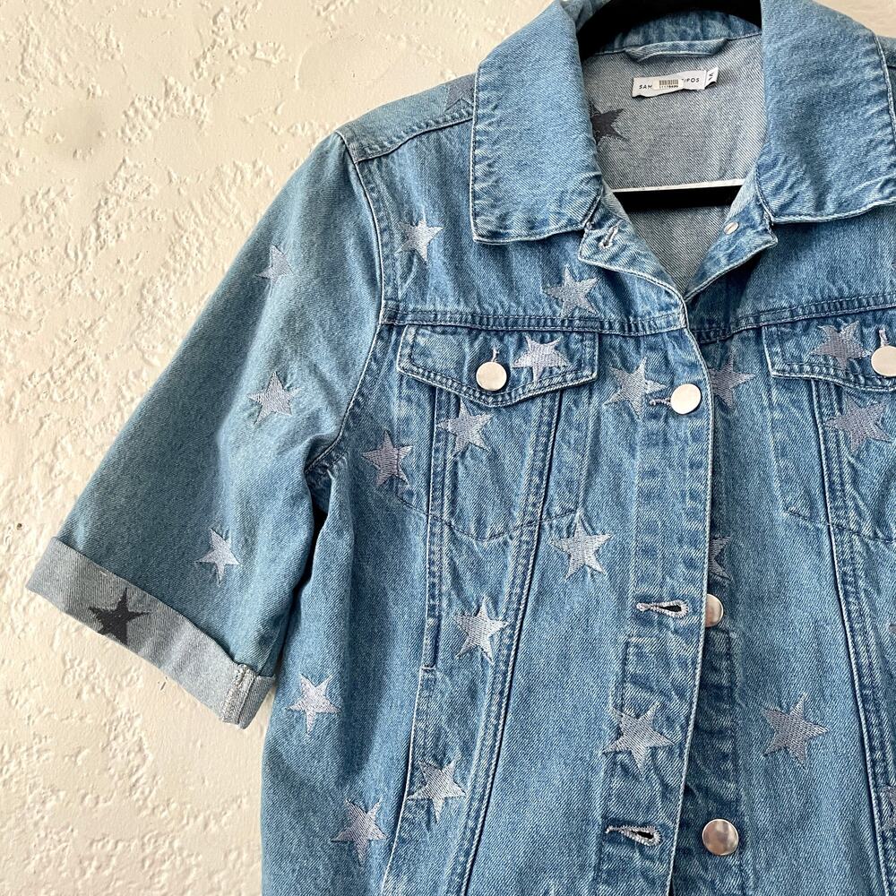 Samantha Sippos Star 'Girls Girls Girls' 1/2 Sleeve Denim Jean Jacket Medium - Picture 2 of 8